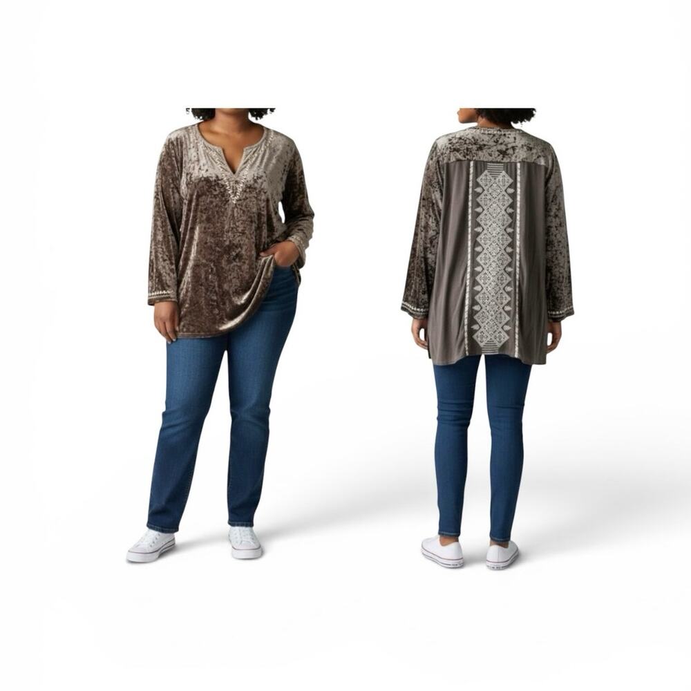 Andrée by Unit crushed velvet embroidered high low tunic blouse